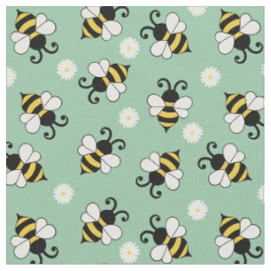 Cute little bees and daisy flowers pattern fabric