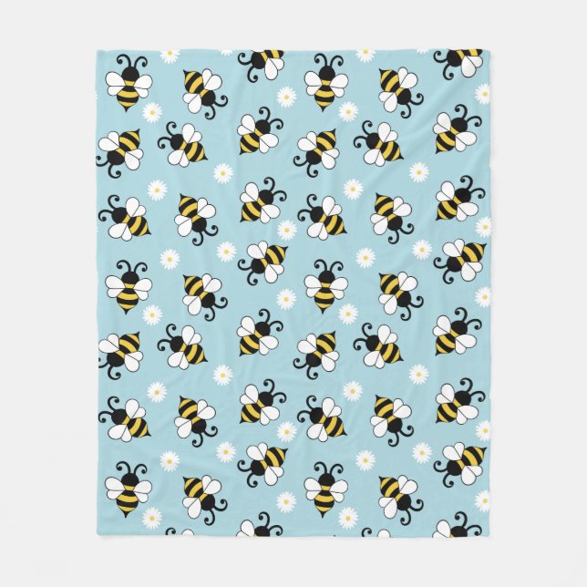 Cute little bees and daisy flowers pattern  fleece blanket (Front)