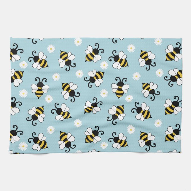Cute little bees and daisy flowers pattern  kitchen towel (Horizontal)
