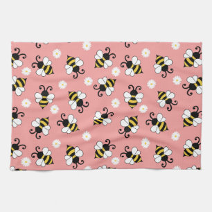 Cute little bees and daisy flowers pattern kitchen towel