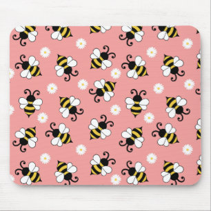Cute little bees and daisy flowers pattern mouse pad