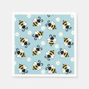 Cute little bees and daisy flowers pattern napkin