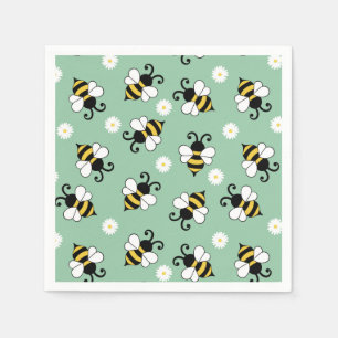 Cute little bees and daisy flowers pattern napkin