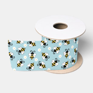 Cute little bees and daisy flowers pattern  satin ribbon