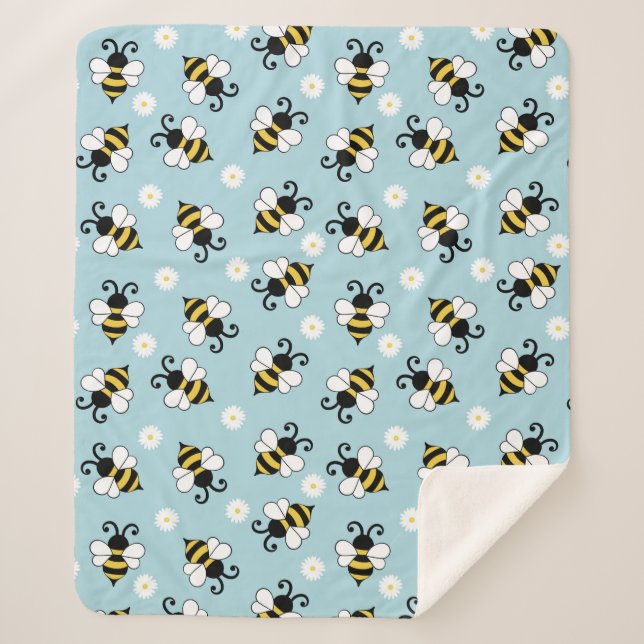 Cute little bees and daisy flowers pattern  sherpa blanket (Front)