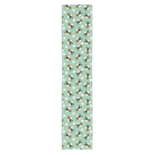 Cute little bees and daisy flowers pattern short table runner
