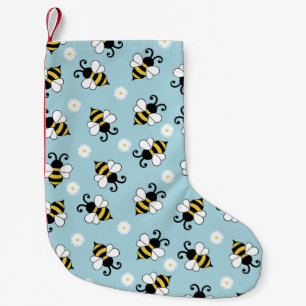 Cute little bees and daisy flowers pattern small christmas stocking