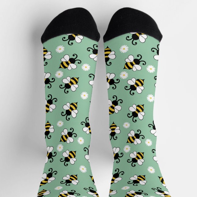Cute little bees and daisy flowers pattern  socks (Top)