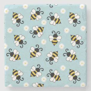 Cute little bees and daisy flowers pattern stone coaster