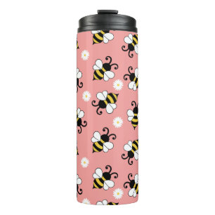 Cute little bees and daisy flowers pattern  thermal tumbler