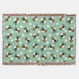 Cute little bees and daisy flowers pattern throw blanket