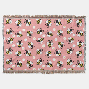 Cute little bees and daisy flowers pattern throw blanket