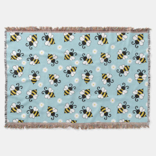 Cute little bees and daisy flowers pattern throw blanket