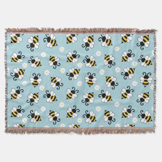 Cute little bees and daisy flowers pattern  throw blanket (Front)