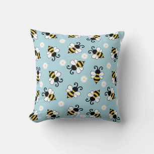 Cute little bees and daisy flowers pattern throw pillow