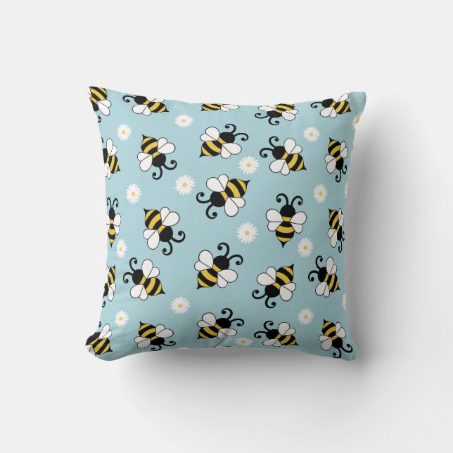Cute little bees and daisy flowers pattern  throw pillow (Front)