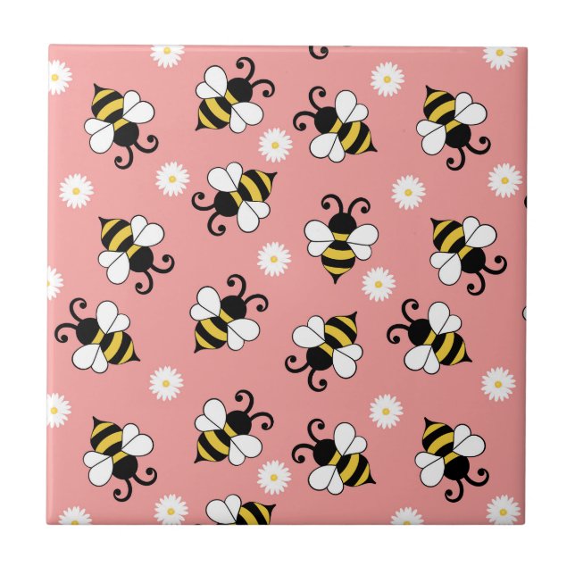 Cute little bees and daisy flowers pattern  tile (Front)