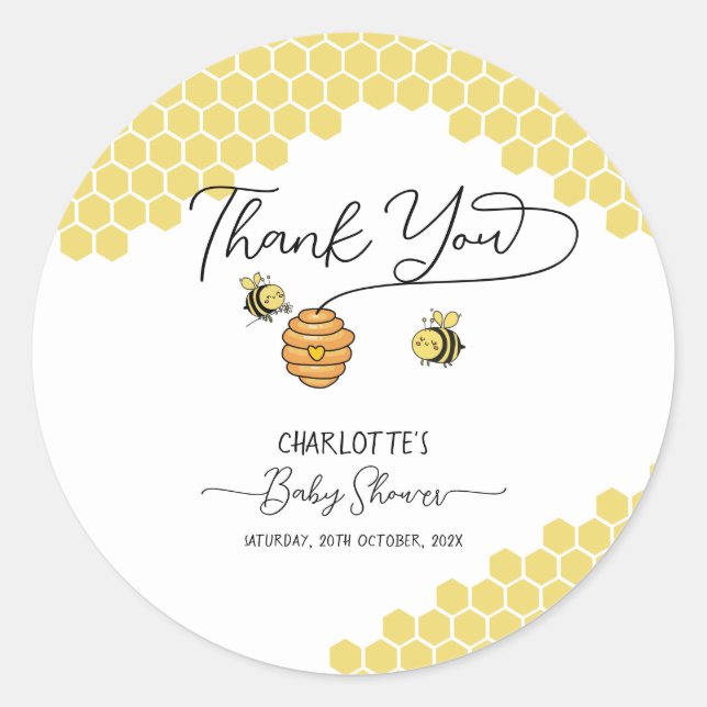 Cute Little Bees Honeycomb Baby Shower Classic Round Sticker (Front)