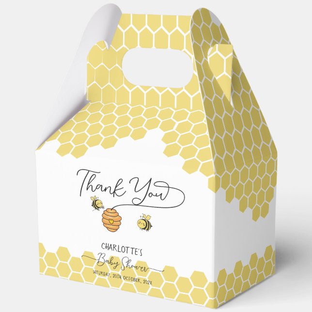 Cute Little Bees Honeycomb Baby Shower Favor Box (Front)