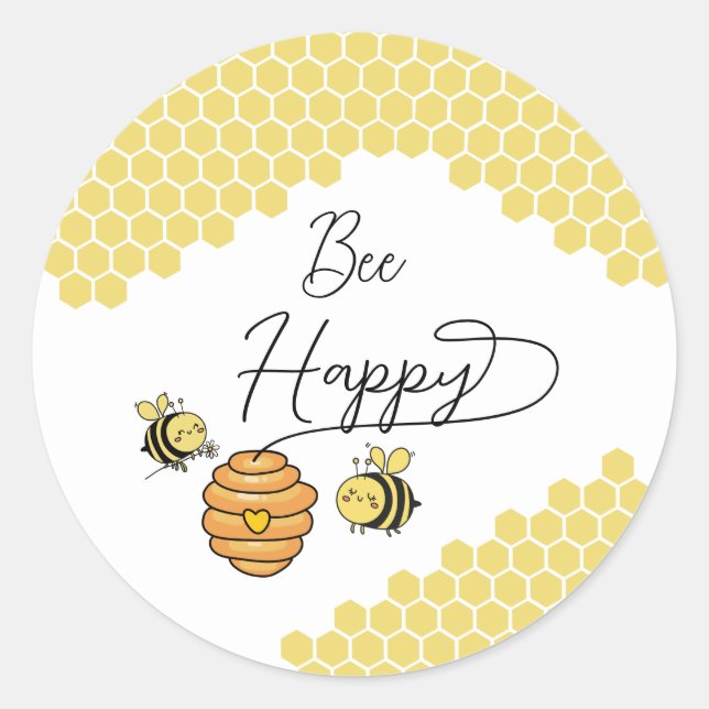 Cute Little Bees Honeycomb Classic Round Sticker (Front)