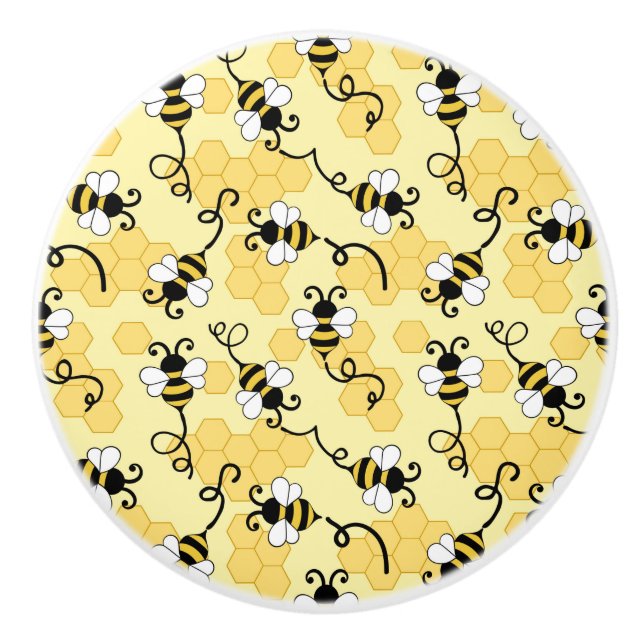 Cute little bees pattern ceramic knob (Front)