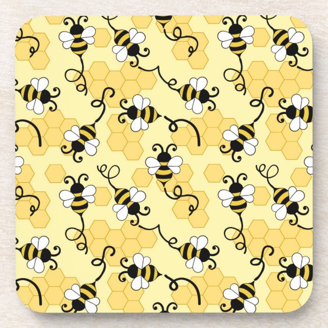 Cute little bees pattern coaster (Front)