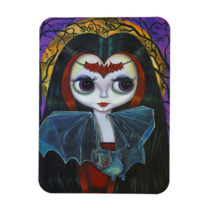 Cute Little Big Eye Vampire Girl with Bat Magnet