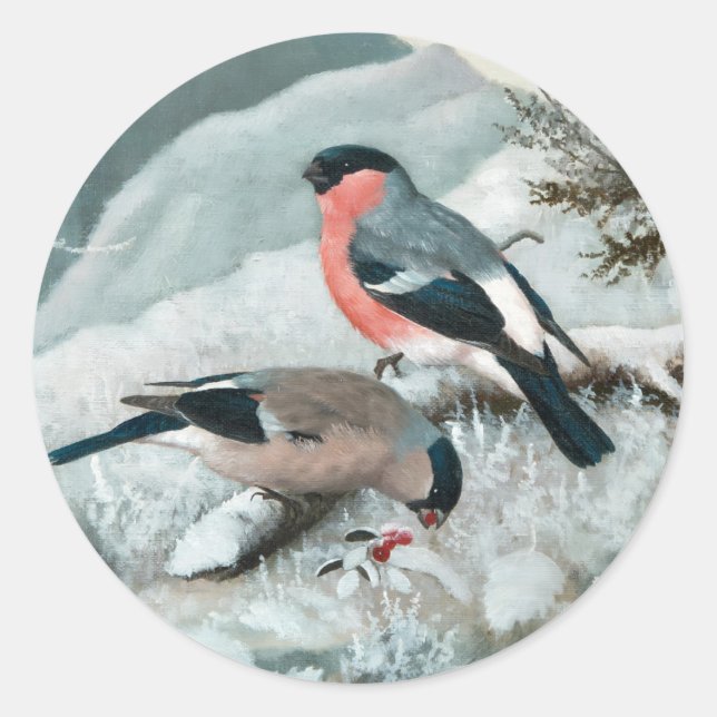 Cute little bird- Bullfinch, Art Classic Round Sticker (Front)