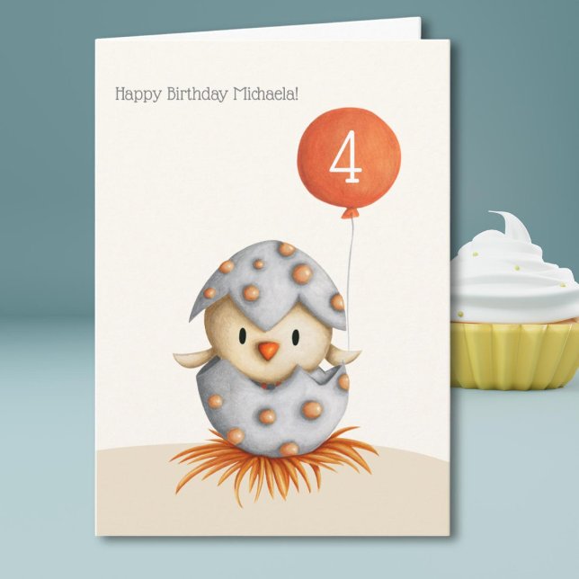 Cute Little Bird in Egg Personalized Kid Birthday Card (Creator Uploaded)
