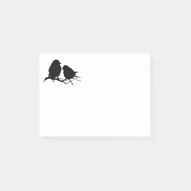 Cute Little Bird Silhouette black white Post-it Notes (Front)