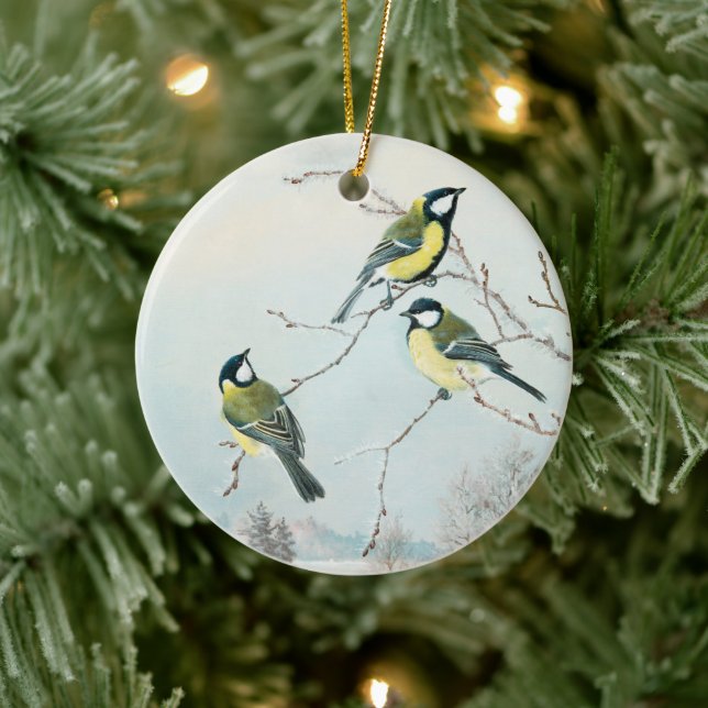 Cute little birds by Matti Karppanen, Birds Art Ceramic Ornament (Tree)