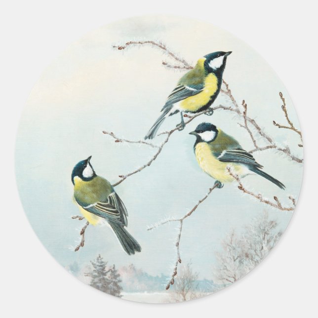 Cute little birds by Matti Karppanen, Birds Art Classic Round Sticker (Front)