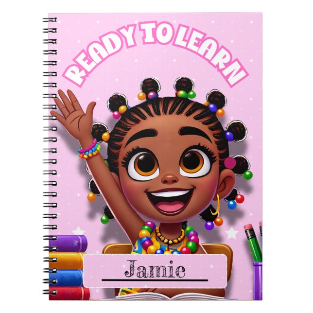 Cute Little Black Girl Spiral Notebook for School (Front)