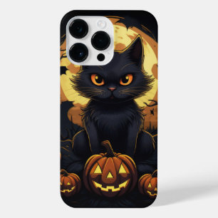 CUTE LITTLE BLACK HALLOWEEN CAT WITH PUMPKINS iPhone 14 PRO MAX CASE