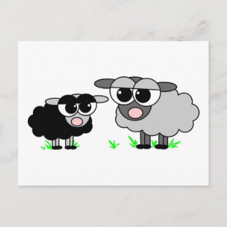 Cute Little Black Sheep & Big Grey Sheep Postcard