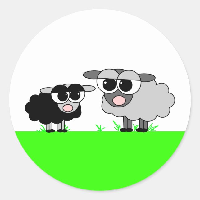 Cute Little Black Sheep & Big Grey Sheep Stickers (Front)