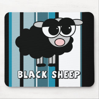 Cute Little Black Sheep Blue Stripes Mouse Pad
