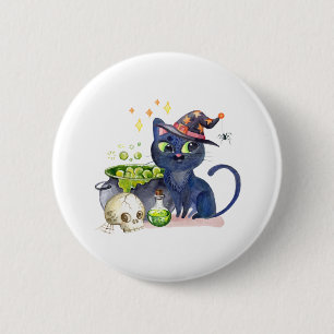 Cute little black witch cat with a cauldron 2 inch round button