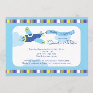 Cute Little Blue Airplane Boy Baby Shower Invitation