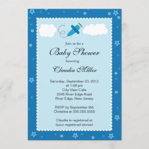 Cute Little Blue Airplane Boy Baby Shower Invitation