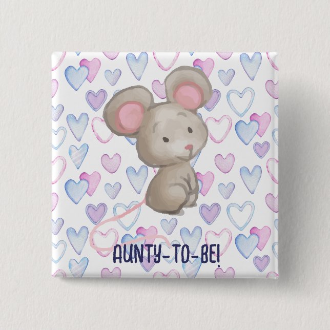 Cute Little Blue Aunty  to be Cute Baby Shower 2 Inch Square Button (Front)
