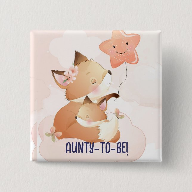 Cute Little Blue Aunty  to be Cute Baby Shower 2 Inch Square Button (Front)