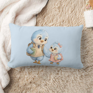 Cute Little Blue Bird Brother Throw Pillow Decor