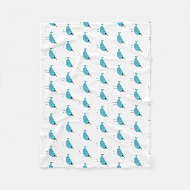 Cute little blue bird fleece blanket (Front)
