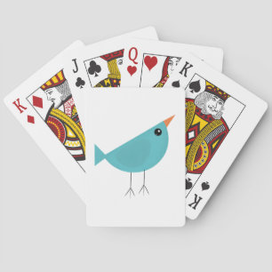 Cute little blue bird playing cards