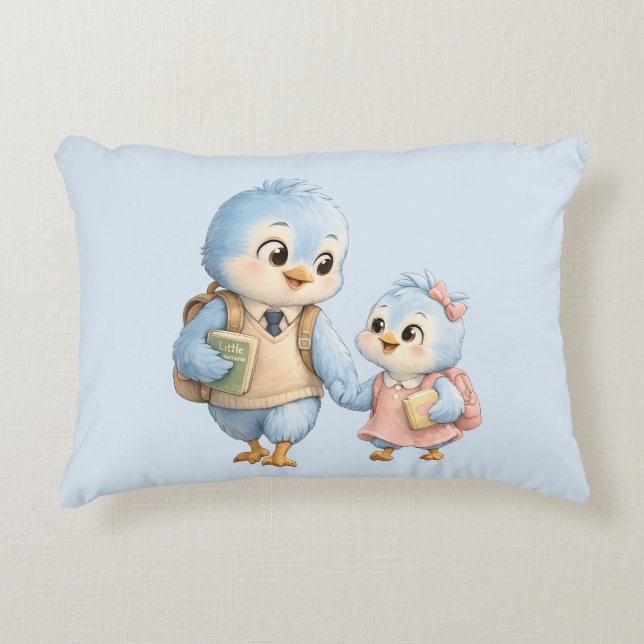 Cute Little Blue Bird Siblings Accent Pillow (Front)