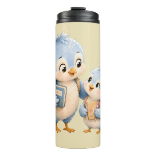 Cute Little Blue Bird Siblings Thermal Tumbler