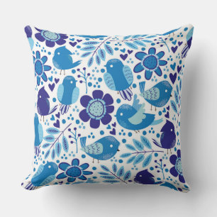 Cute Little Blue Birds Decor Pillow