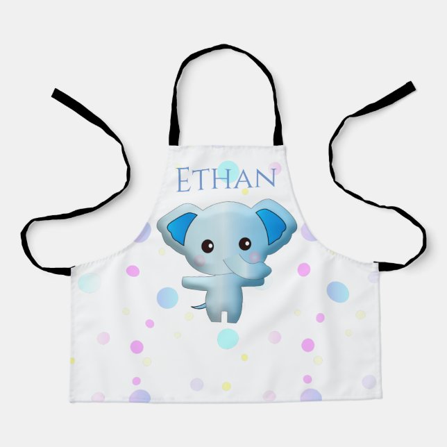 Cute Little Blue Boy Elephant Apron (Front)