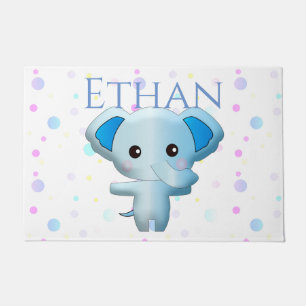 Cute Little Blue Boy Elephant Doormat